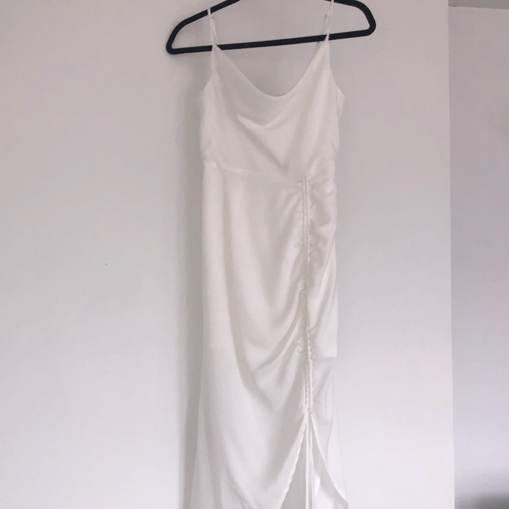 Showpo Luvalot White Cowl Neck Midi Dress XS Side Slit Spaghetti Strap